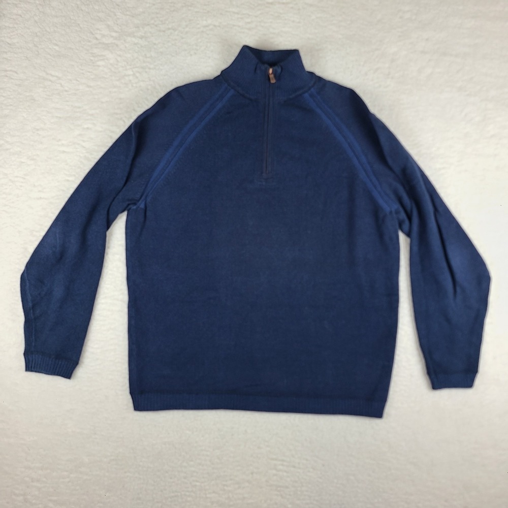 Tommy Bahama Sweater Mens Large Blue Navy Cotton Nylon Quarter Zip Sweatshirt